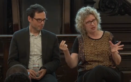 David Herzberg and Nancy Tomes answering questions at the Shopping for Health event, held at the College of Physicians of Philadelphia on October 11, 2018